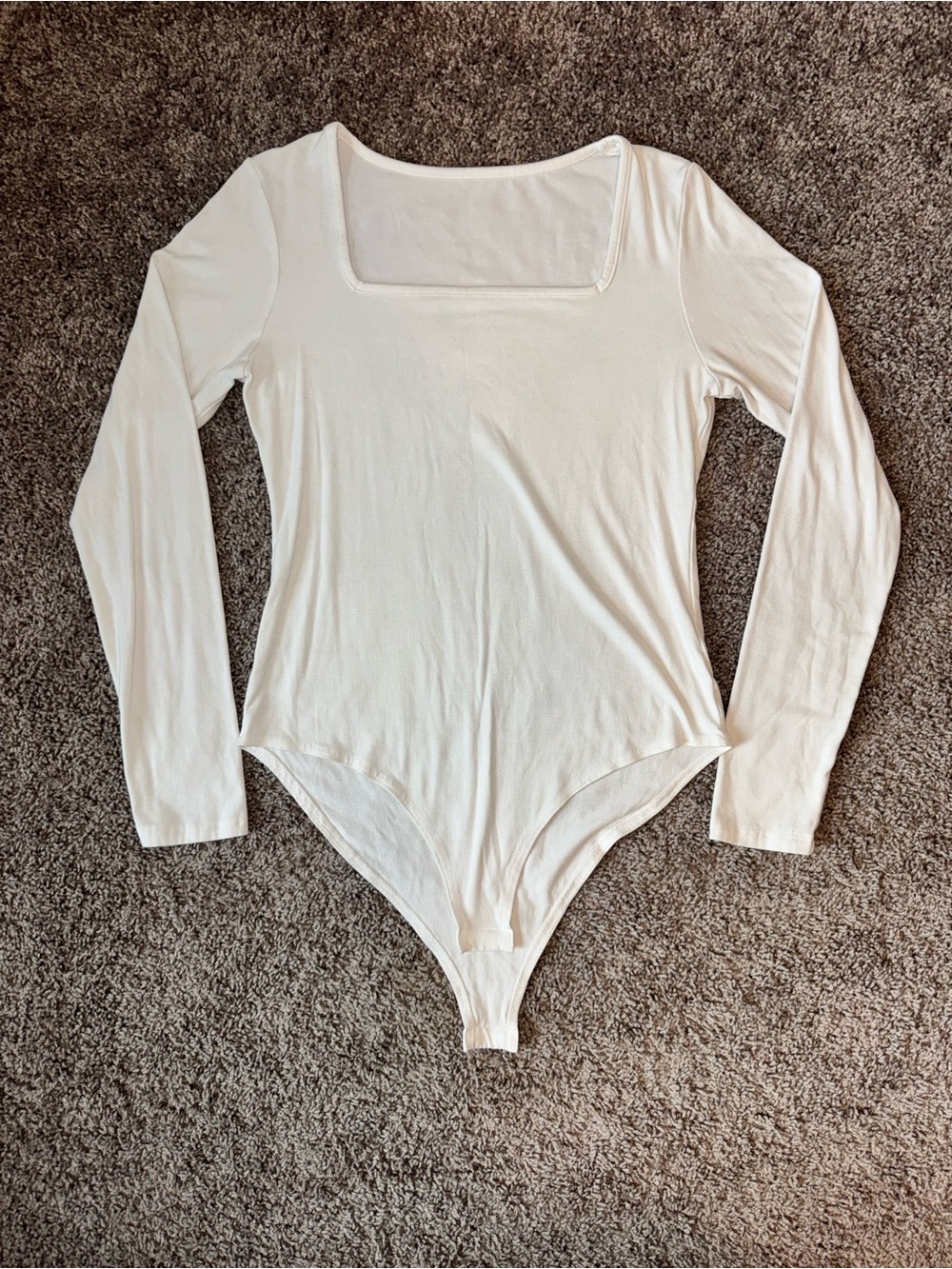 Medium Women’s Long Sleeve Square Neck White Double Lined Bodysuit